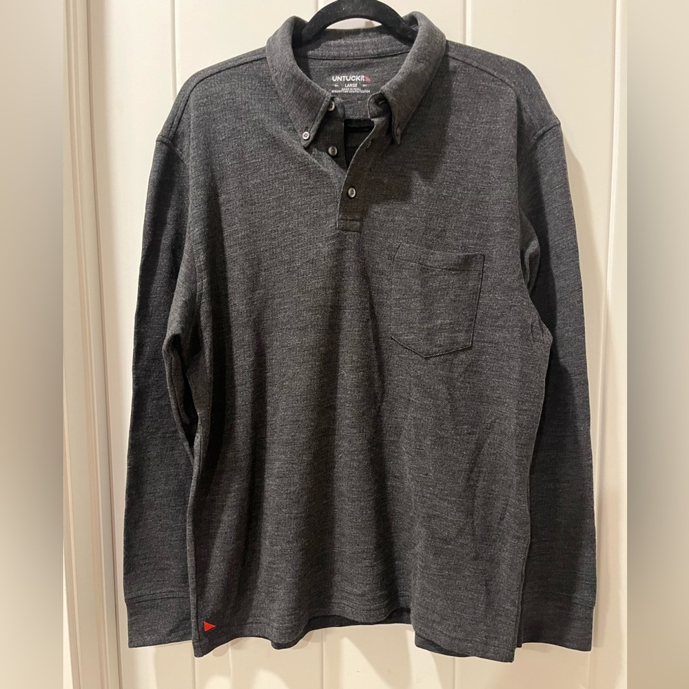 UNTUCKit Zingaro Polo Dark Gray Long Sleeve Shirt